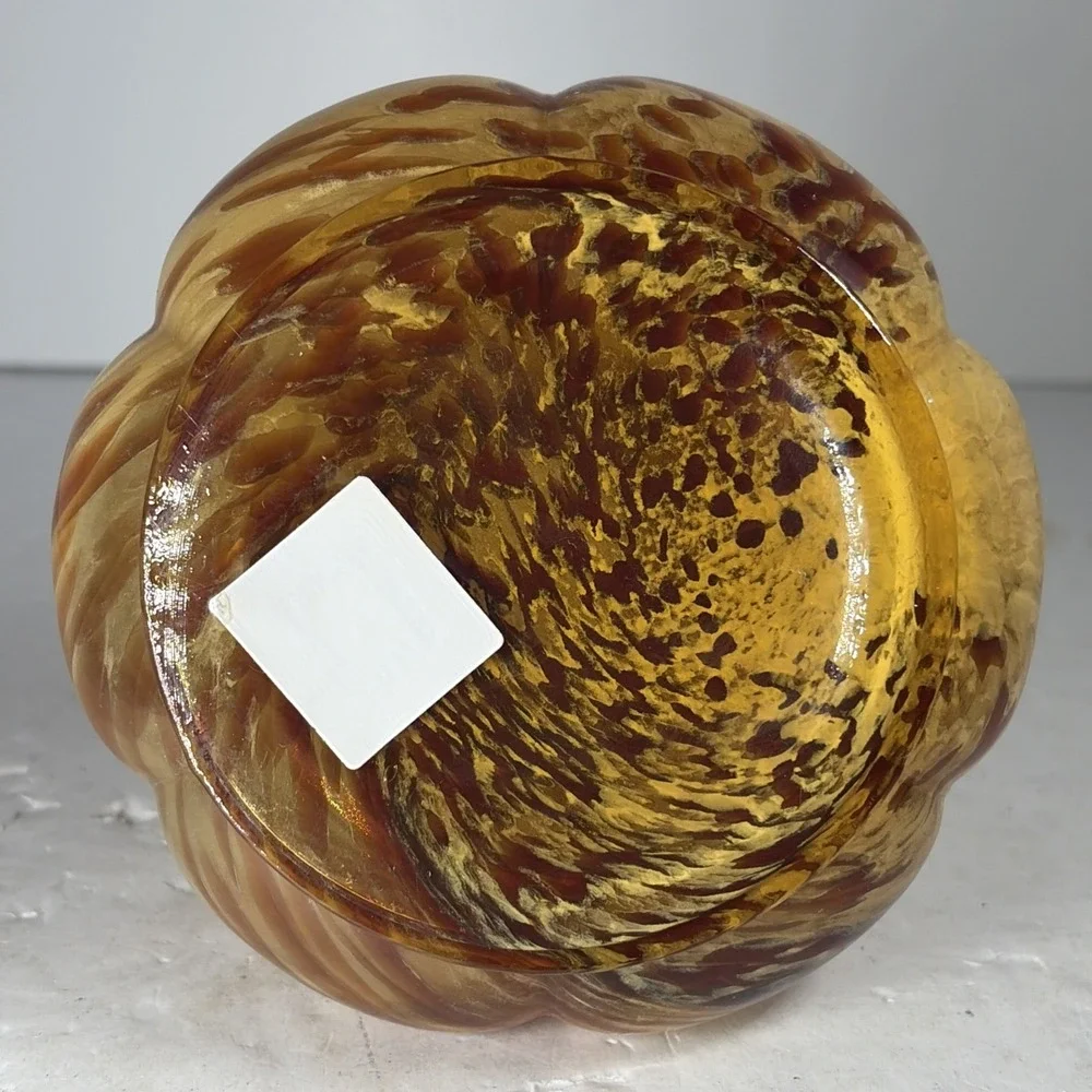 Vintage 80s‎ Murano White Cristal Vase Italy Amber Swirl Tortoise